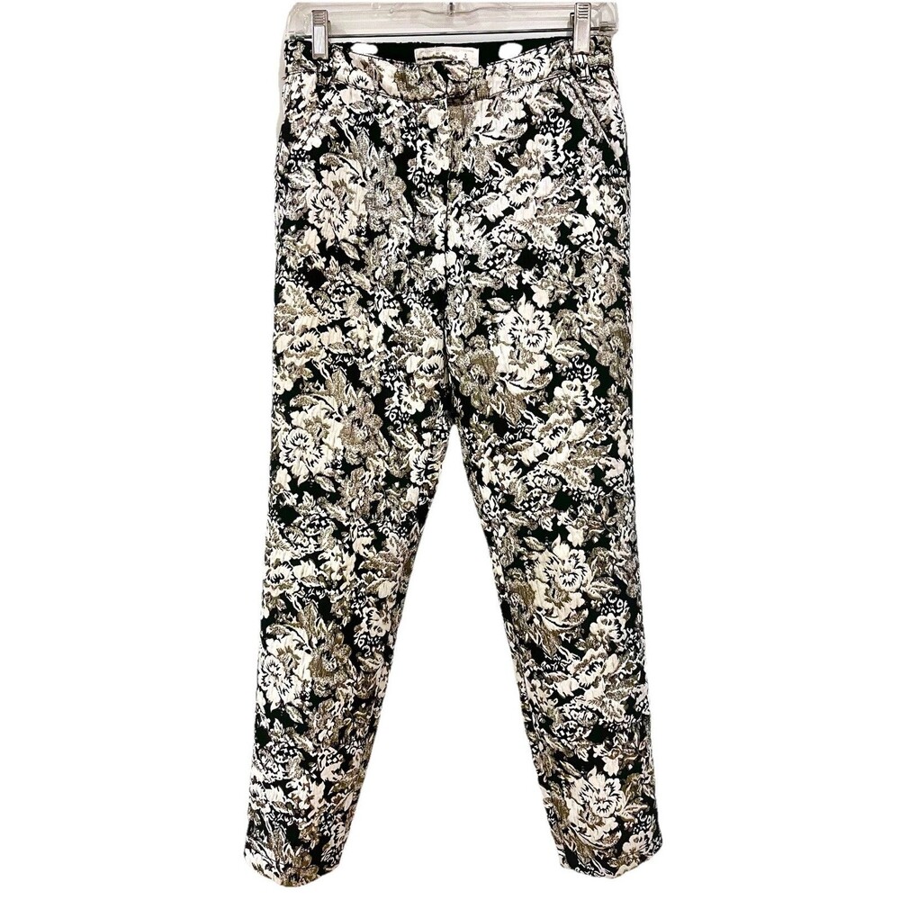 ABERCROMBIE & FITCH Metallic Floral Printed Pants Sz 0 Gold Cream Black Lined